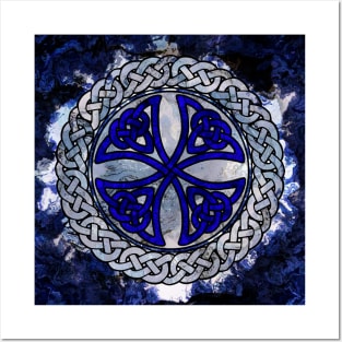 Blue Celtic Shield Knot on Marble Posters and Art